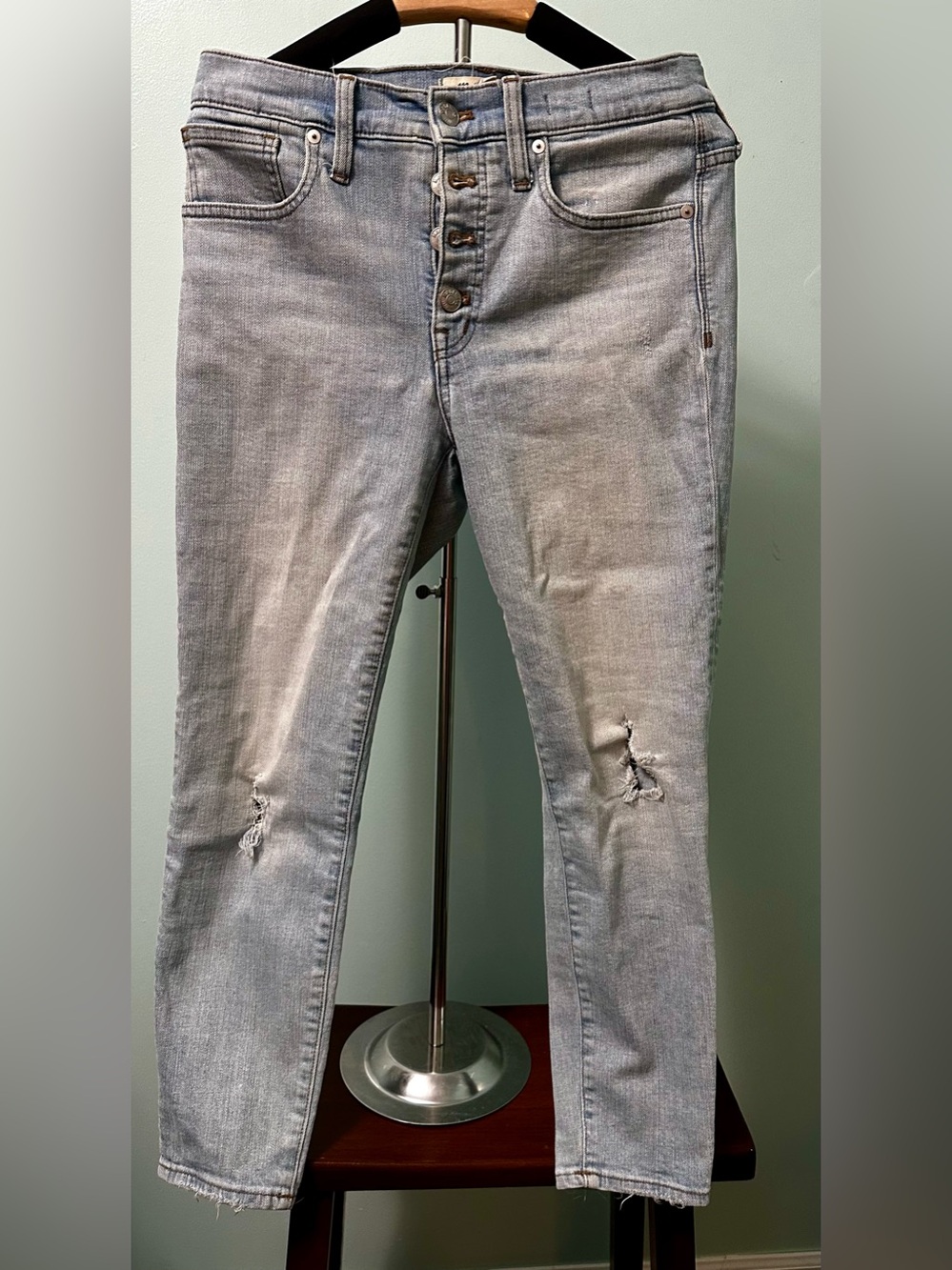 Madewell J.Crew High-Rise Skinny Jeans Button Fly Distressed Light Wash 28